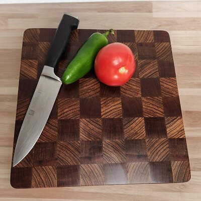Davo's End Grain Cutting Board Hardwood Charcuterie 11.5x11.5x1.2 Lacewood Zebra