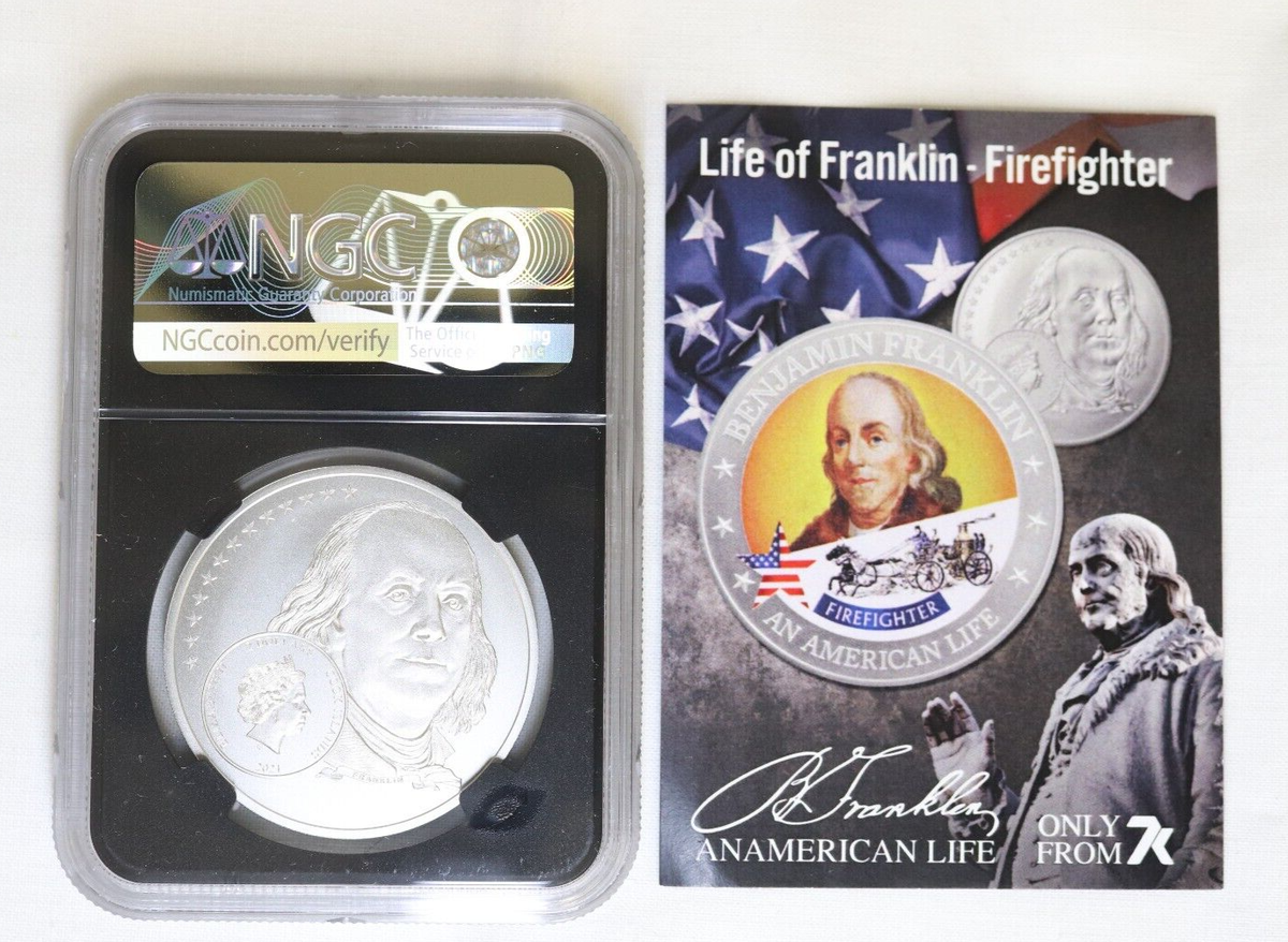 2021 Cook Islands Life of Franklin Firefighter Silver Coin NGC