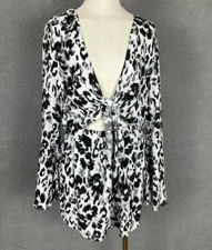 Bar III Women's Spot Garden Knot-Front Long-Sleeve Romper Black/White Med NWT's.