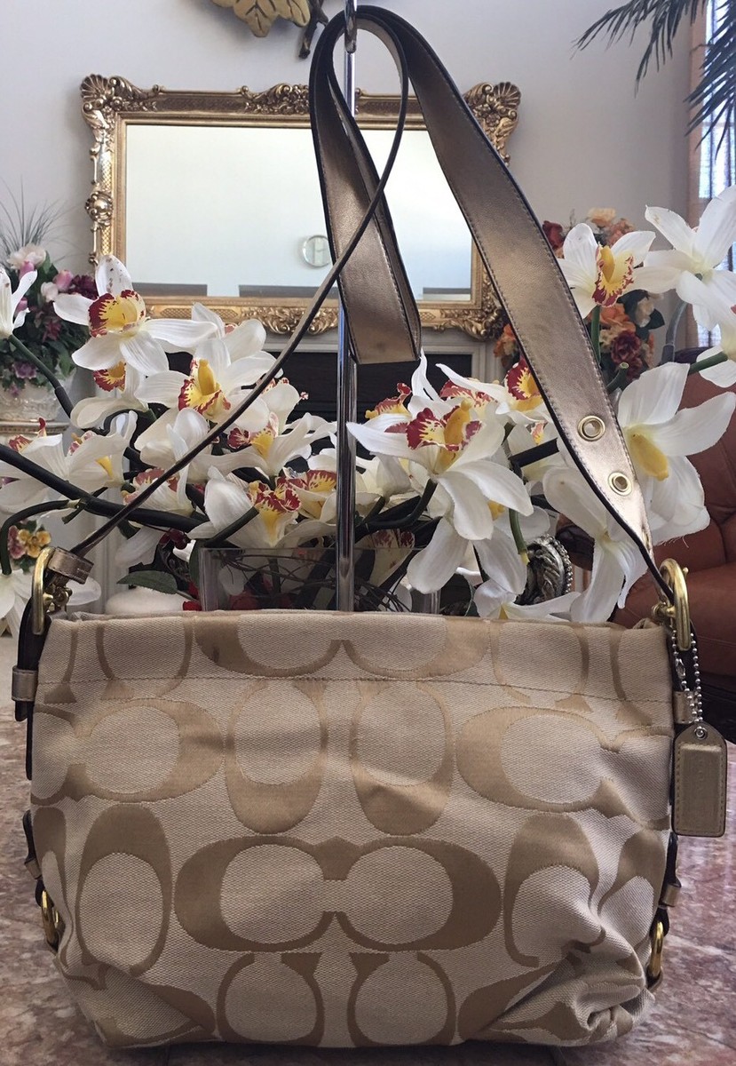 COACH バケットバッグ ベージュ AUTH. COACH SIGNATURE BEIGE DUFFLE CONVERTIBLE SHOULDER BAG PURSE