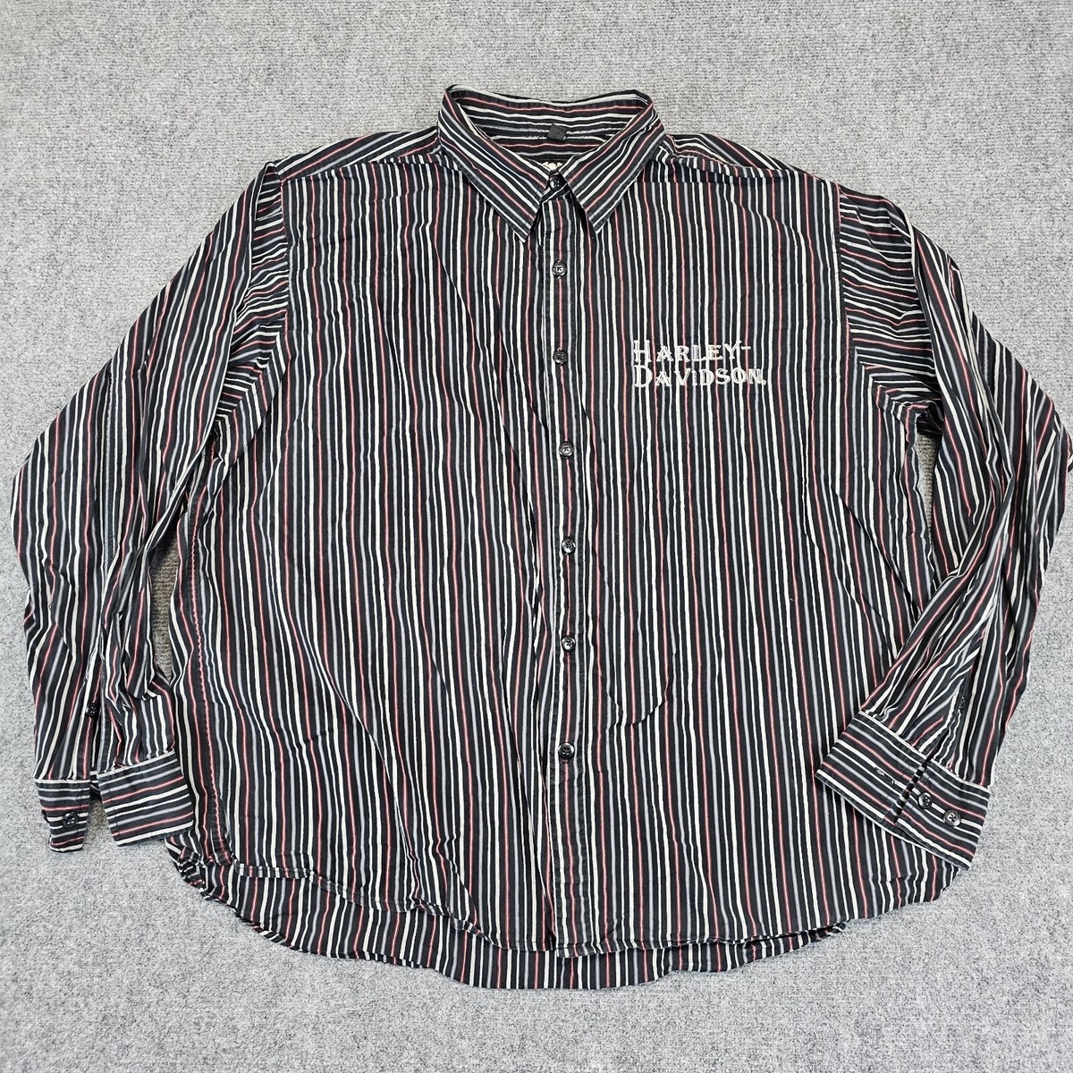 HARLEY DAVIDSON ストライプ長袖シャツ ボタンダウン　XXL Harley Davidson Motorclothes Men's 2XL Embroidered Button