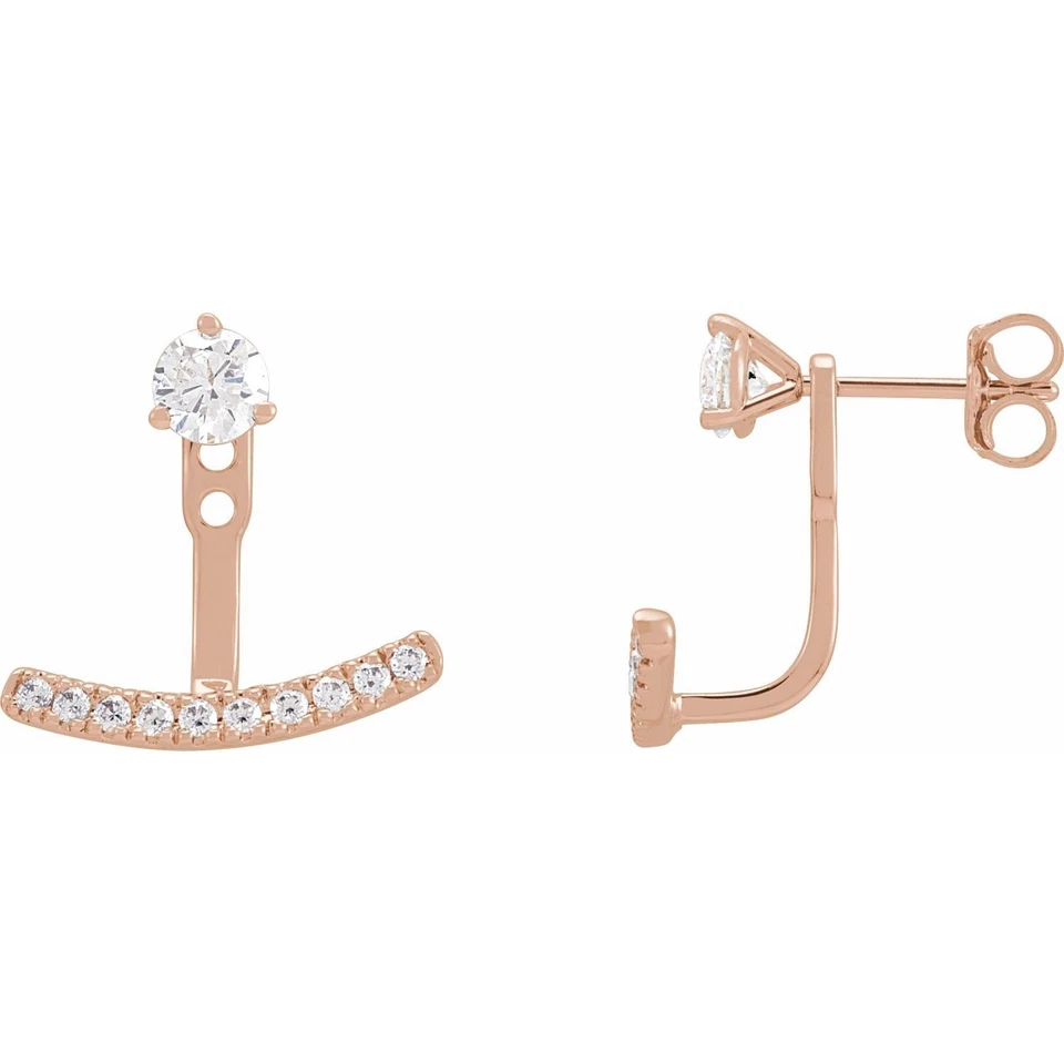 14k Rose Gold 1/5Ct Lab Grown Diamond Curved Bar Earrings Jackets for Mom - Image 3 of 4