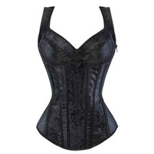 Women Corset with Straps Black Overbust Corset Plus Size Floral Corset Zipper