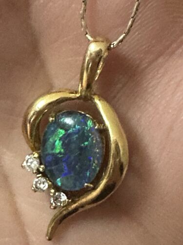 Natural Australian black opal pendant necklace