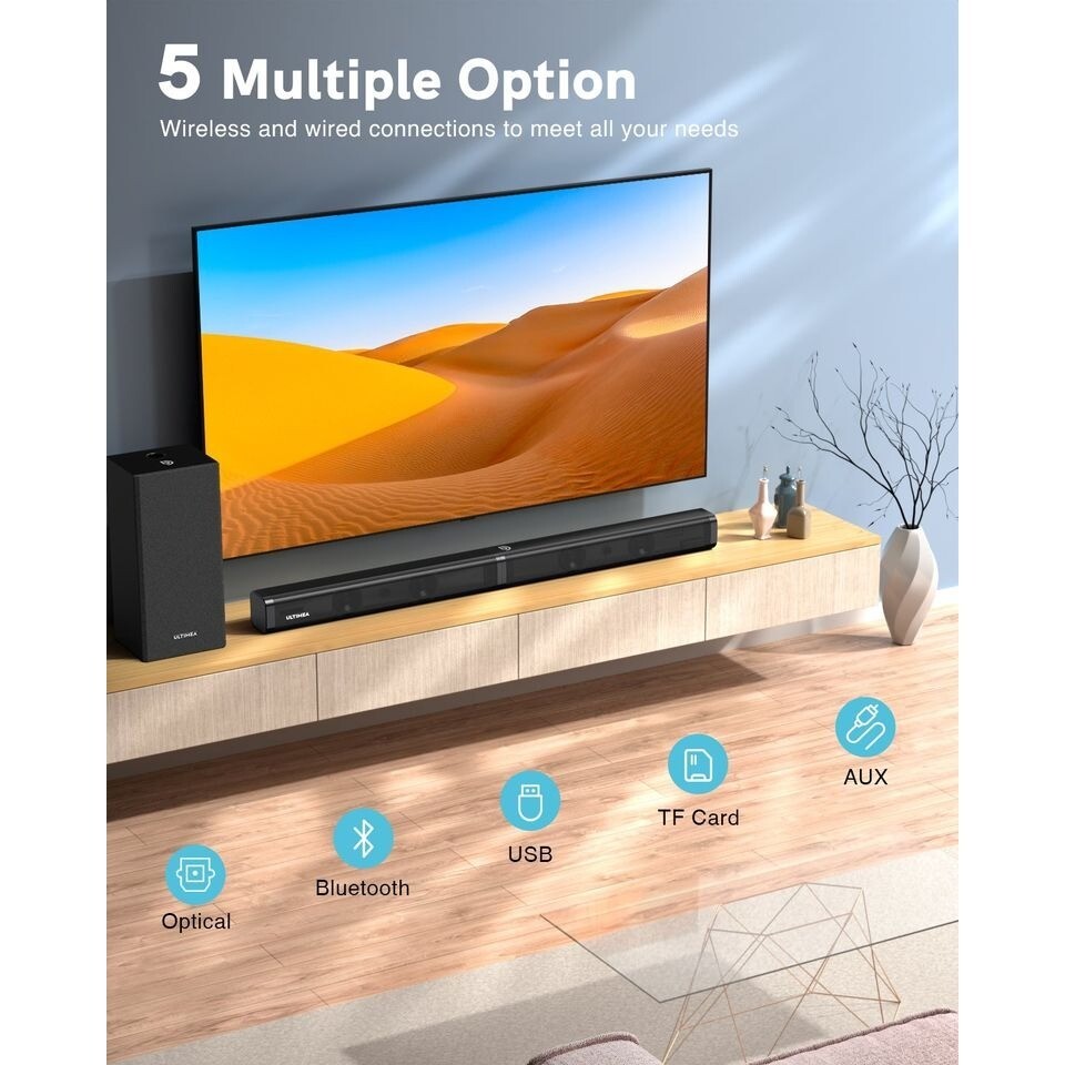 2.1 Channel TV Wired Sound Bar with Subwoofer, 100W Sound Bars for TV