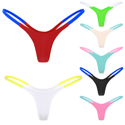 Womens Lingerie Mini Thong V Shape Waist Contrast Color T-back Briefs G-string 