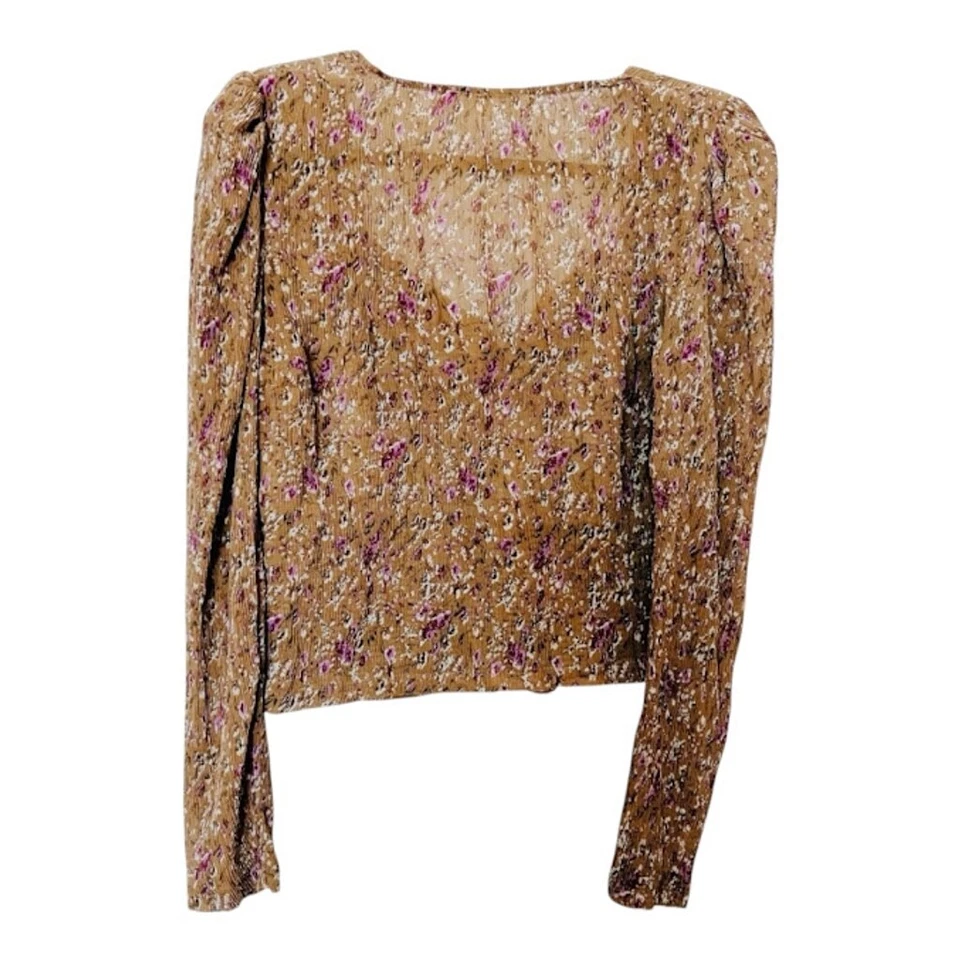 Blusa ASTR THE LABEL Twist Frontal Manga Larga Mostaza/Marrón Floral Talla L Foto 3 de 4