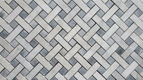 Basketweave Carrara & Tahoe Honed Marble Mosaic Tile - Picture 6 of 7