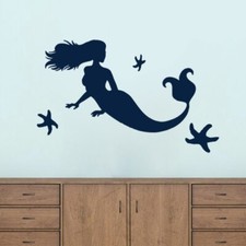 Mermaid and Starfish Wall Decal Set - Nautical, Beach, Sea, Kids, Nursery, Art