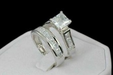 2Ct White Round Cut CZ Engagement Wedding Ring Set In Solid 925 Sterling Silver