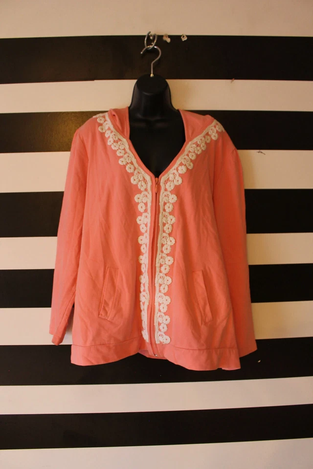 Sudadera con capucha Sport Savvy para mujer bordada melocotón mezcla de algodón cremallera completa talla XL Foto 2 de 4