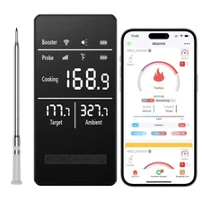 WiFi Smart Meat Thermometer ±0.5°F 7 NIST Sensors Unlimited Range BBQ Black