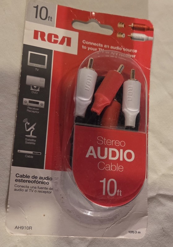 RCA 10ft Stereo Audio Cable 2 RCA Male to 2 RCA Male AH910R Red White NE