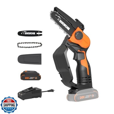 Worx 20V 5'' Mini Cordless Chainsaw, 3.9 lbs, 22 ft/s Chain Speed,