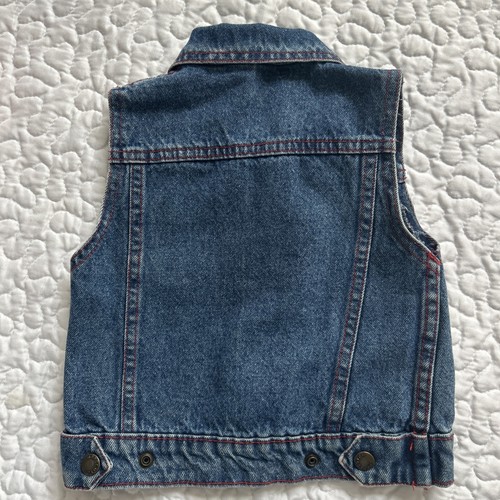 Kid Kountry Western Shirt Red Hopscotch Sleeveless Jean Jacket 18 Month Snap Vtg - Picture 9 of 11