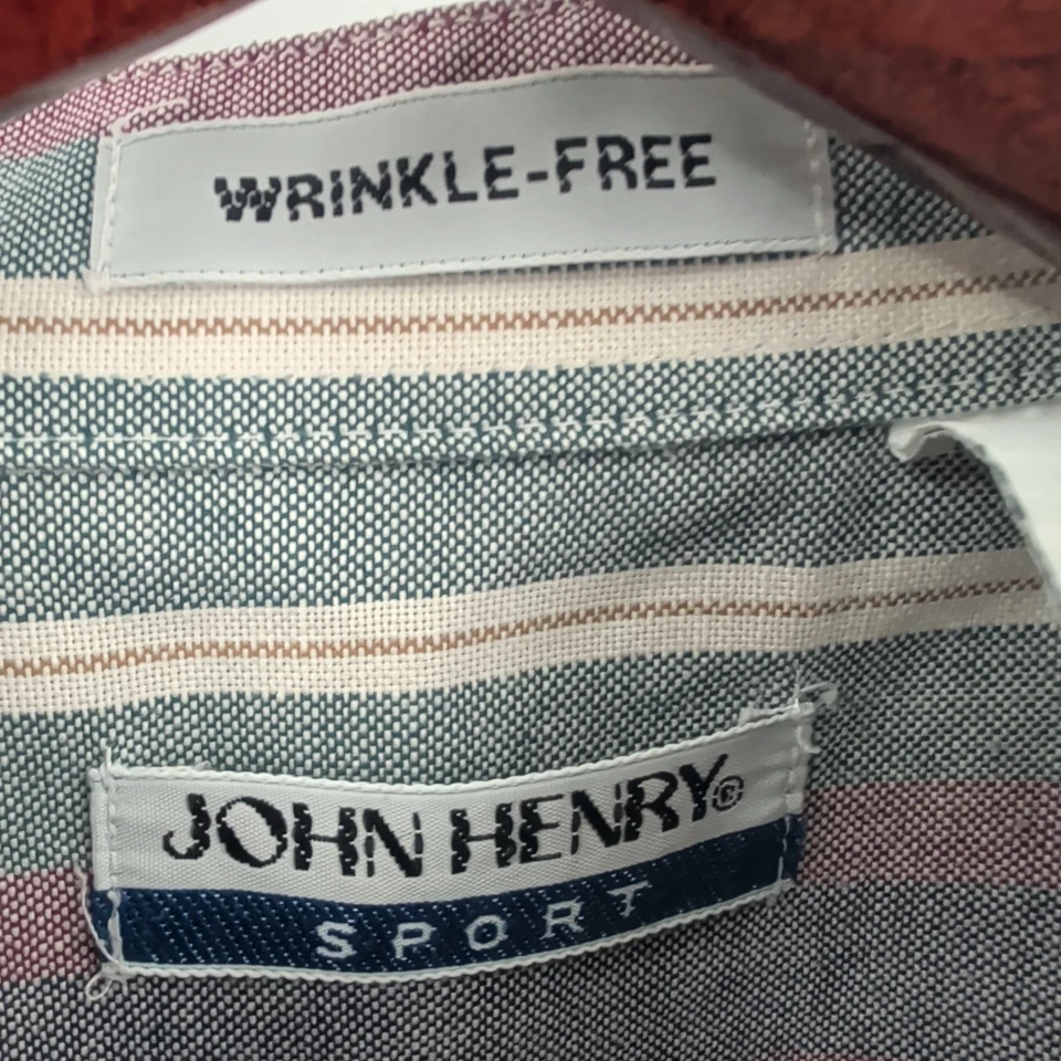 Vintage John Henry Sport Striped Short Sleeve Winkle Free Shirt Gray Size L - Image 4 of 4