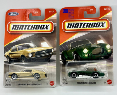 Matchbox Lot of 2 1968 Ford Mustang Fastback/1965 Shelby Cobra 427 W/Cases