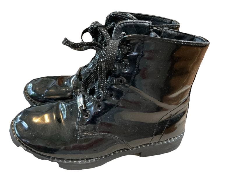 TAHARI Boots Merlene Youth girls black glittery lace up combat boots 3 Side Zip