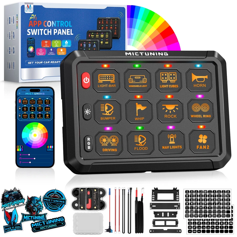 MICTUNING P1s RGB 12 velocidades panel de interruptor aplicación inalámbrica sistema de relé de circuito de control Foto 2 de 4