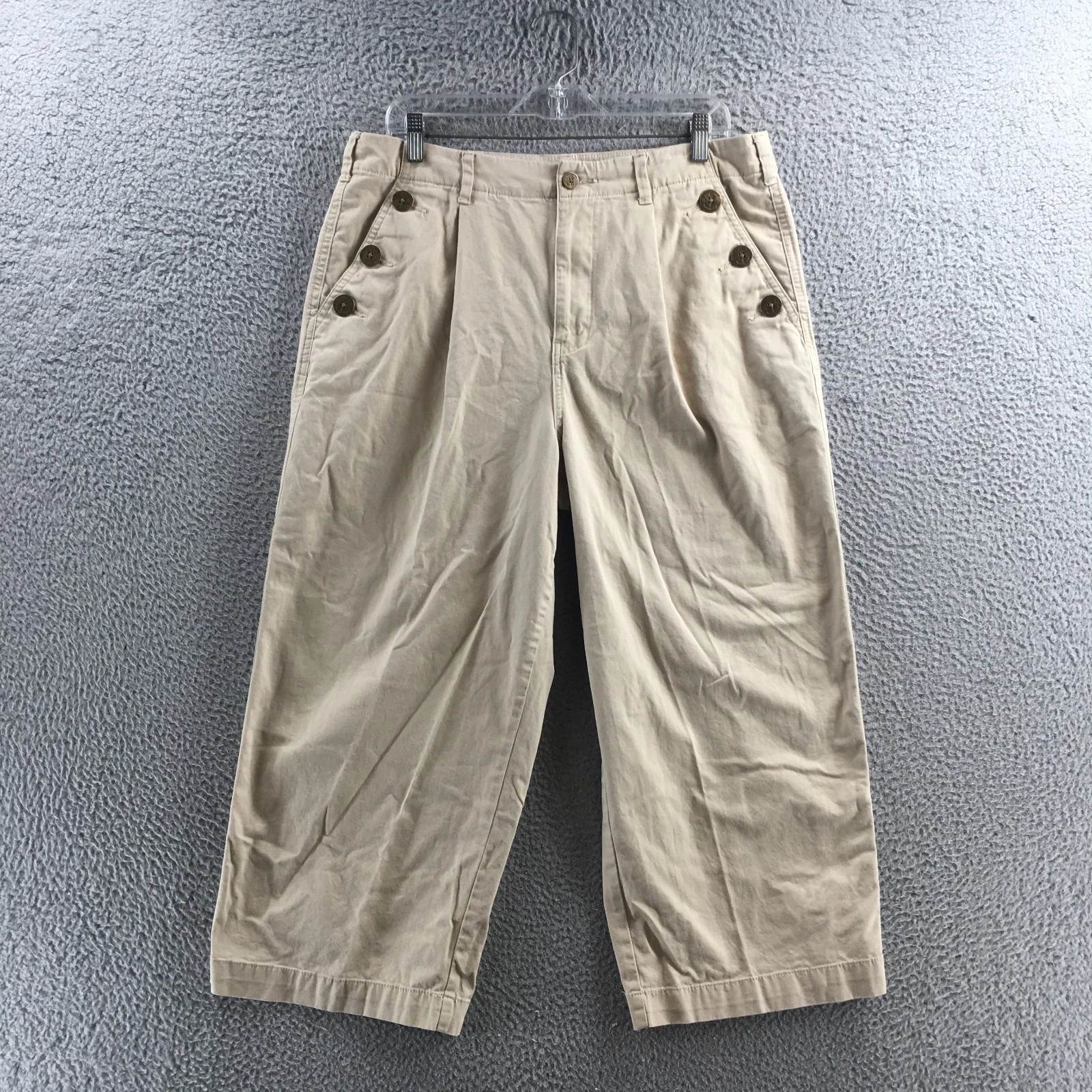 Tommy Hilfiger Capri Pants Womens 14 Beige Cotton Blend High Rise Pleated Front