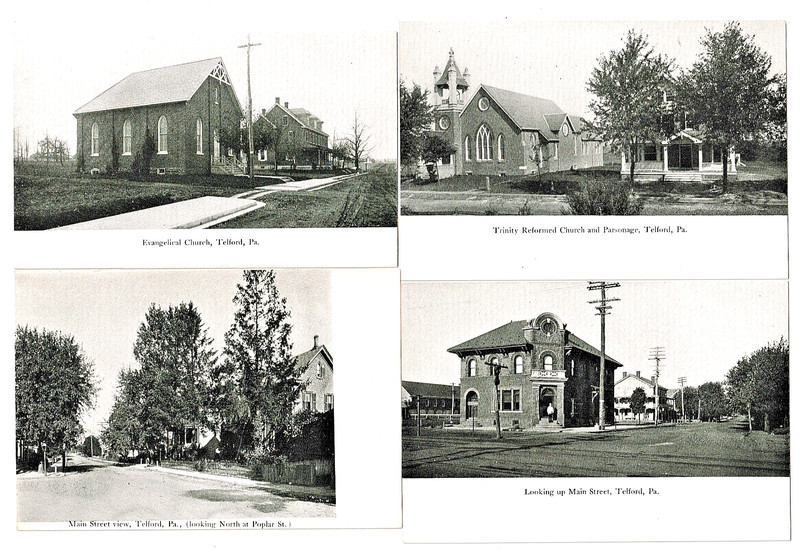 LOT OF 4 POSTCARDS TELFORD, PENNSYLVANIA, NEVER MAILED EARLY 1900'S
