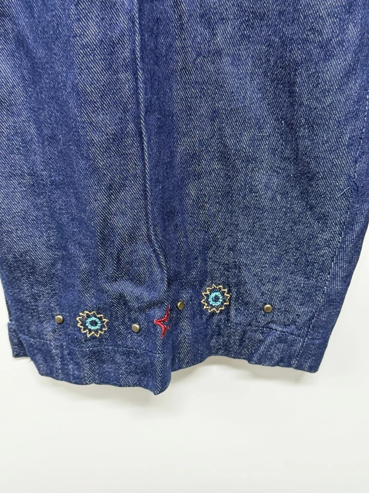 Pantalones capri Erin London grandes azules mezcla de seda cremallera dobladillo bordado Foto 3 de 4