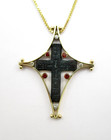 0.42CTW Garnet .12CTW Diamond Black Cross Pendant 14 Karat Yellow Gold 20" — photo 1
