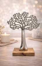 Lebensbaum Deko Aluminium Holzsockel 26cm Geschenk Fensterbank Wohnzimmer NEU