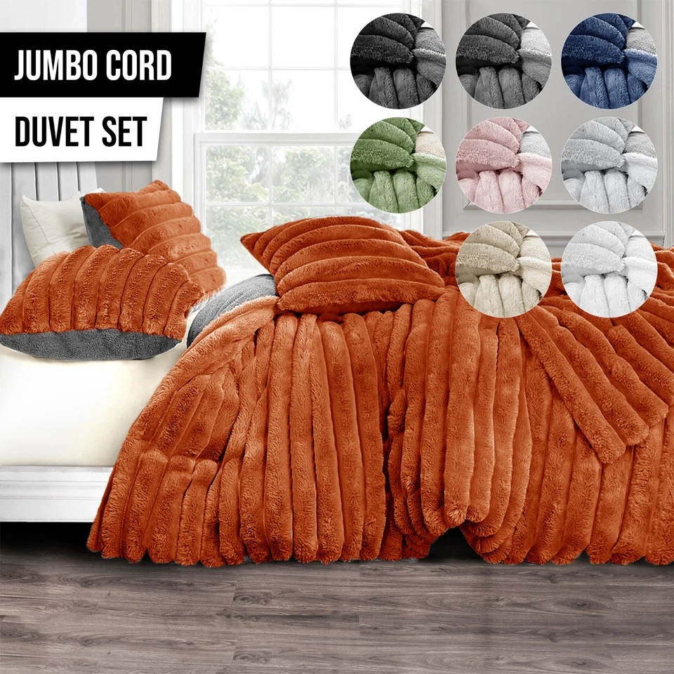 VELOSSO Ribbed Cord Duvet Set Pillowcase Reversible Heavy Faux Fur Thermal Bedding