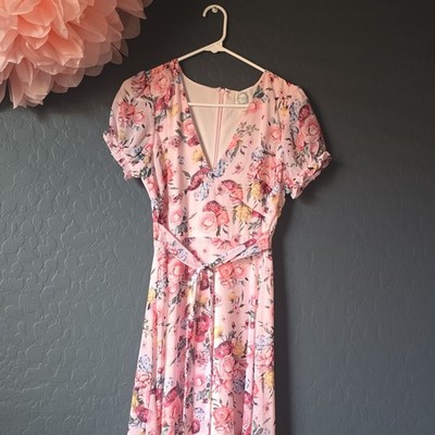 Blue Rain Women's short Sleeve Long Floral Pink Dress Size S