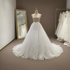 Wedding Detachable Train White Ivory Lace Applique Bridal Removable Overskirt