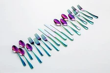 Nicole Miller 20-Piece Rainbow Flatware Set - Modern Stainles Steel Kitchen U...