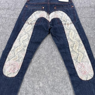 Evisu Jeans Mens 28 Blue Denim Snake Print Patch Japanese Selvedge