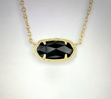 Kendra Scott Elisa Gold Pendant Necklace Black Opaque Glass 15 to 17" Adjustable