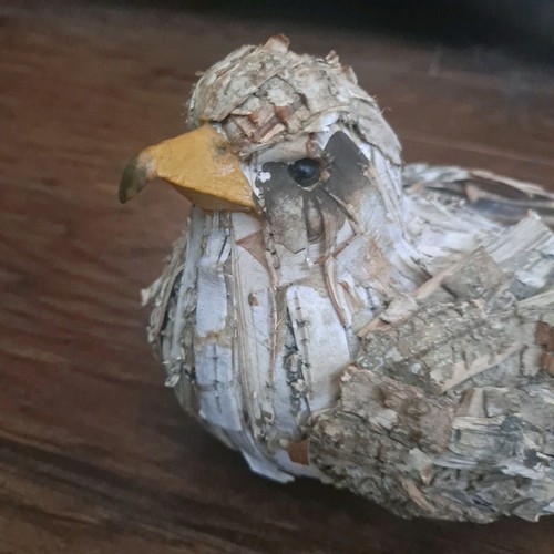 Detailed Hand Carved Handmade Wood Bark Hawk Falcon Eagle Bird 11.5" Display - Picture 5 of 12