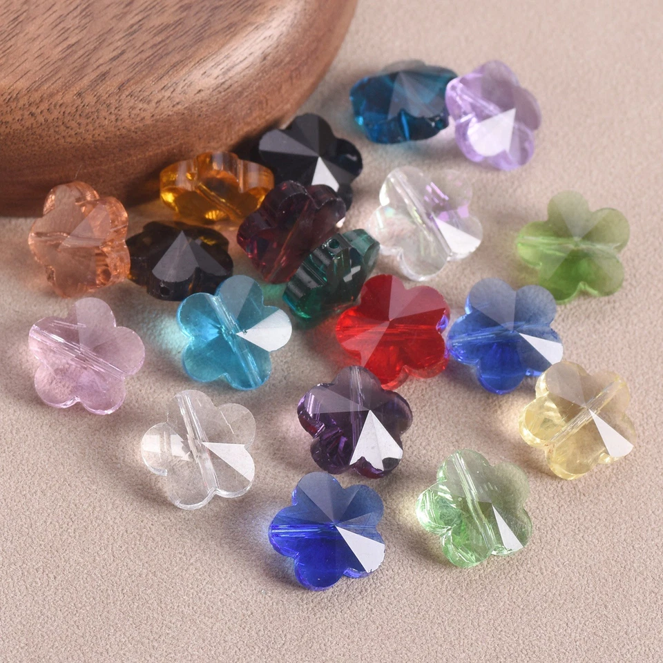 10pcs 14mm Flower Shape Faceted Crystal Glass Loose Beads For Jewelry Making Lot - Image 2 of 4