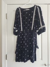 Anne Raylor Loft Black Dresa With Strippes And Flowers Size Medium