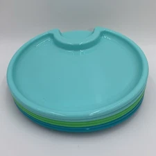 Pampered Chef Outdoor Picnic Plates 10” Set of 6 Blue Green Plastic Party