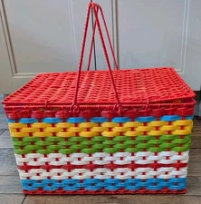 Rainbow Colors Picnic Basket Woven Plastic Weave