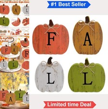 Wooden Pumpkin Fall Decor 4 Pc FALL Sign Freestanding Farmhouse Thanksgiving