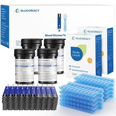 Blood Glucose Test Strips Set, 200 Test Strips & 200 Blood Lancets, Only Work