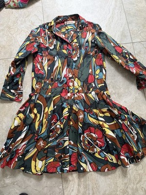 Marni Womens A Line Long Sleeve Collared Printed Dress Size 38 Relaxed Fit