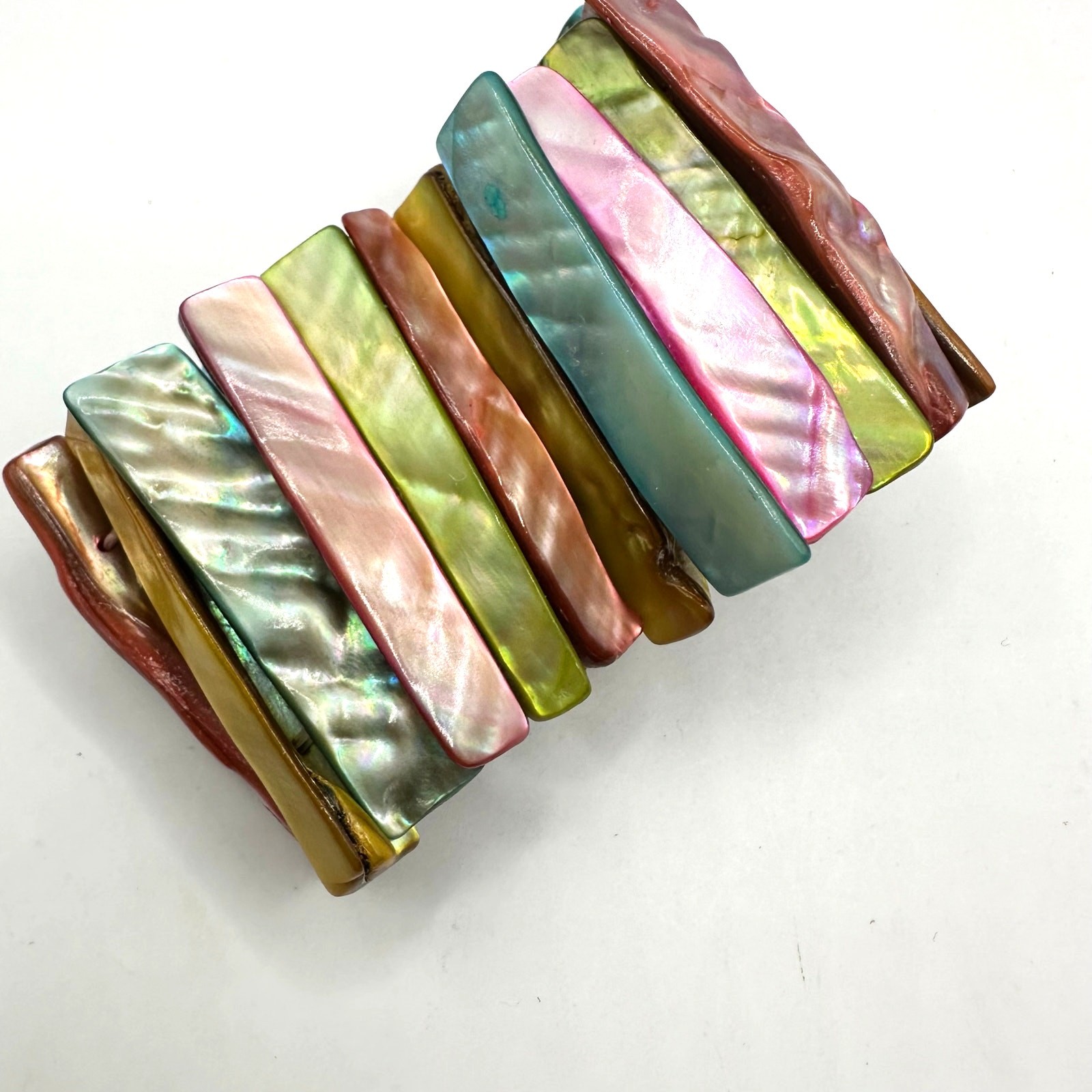 Rainbow Abalone Shell Stretch Bracelet Summer Ret… - image 6