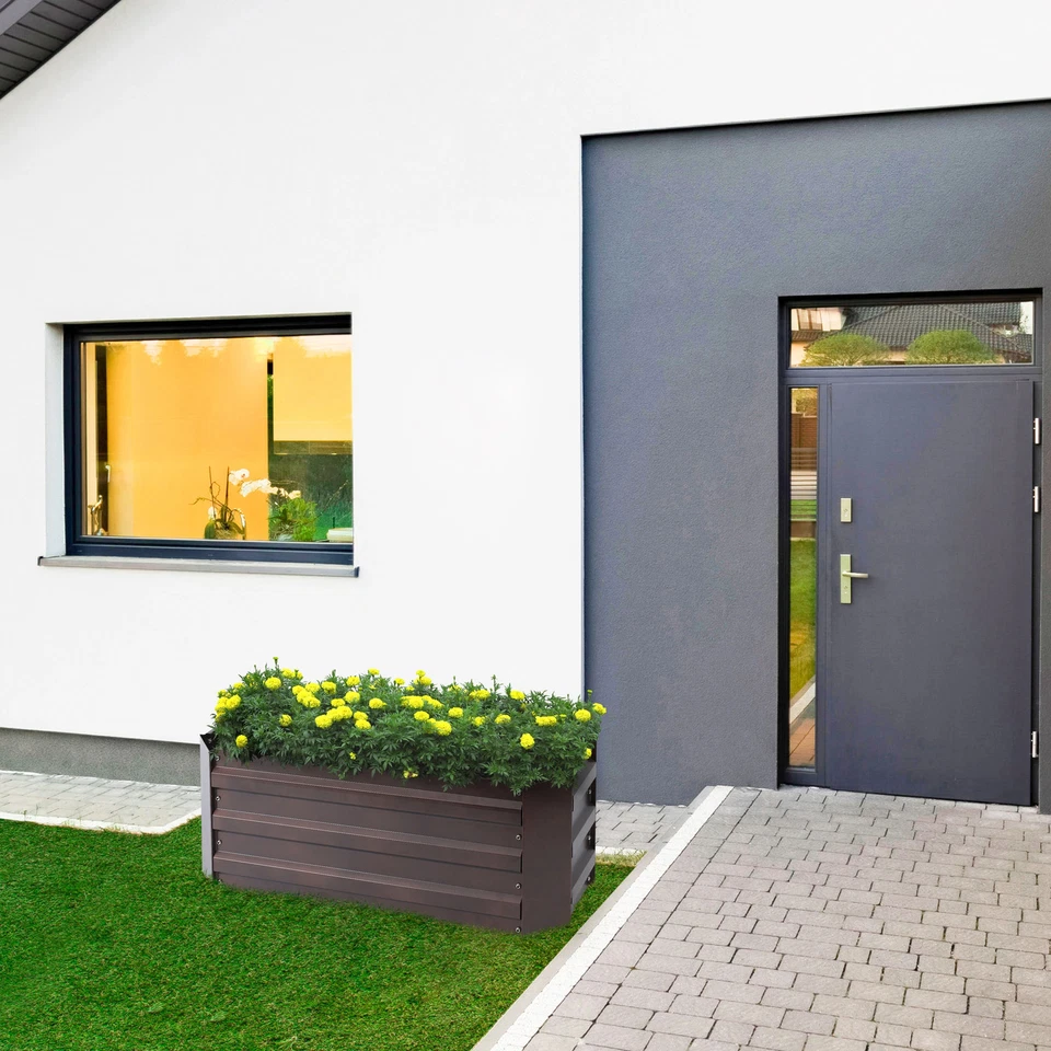 Maceta de cama de jardín rectangular de metal marrón - 32" de ancho x 11,8" de profundidad marrón 32" de ancho x 11,8" Foto 4 de 4