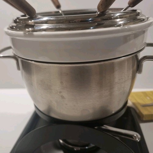 RETRO AVANTI FONDUE SET COMPLETE 6 FORKS STAINLESS STEEL WITH INSERT VGC - Picture 6 of 12