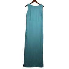St. John Blue Textured Wool Cowl Back Sleeveless Maxi Dress Gown Women's 8