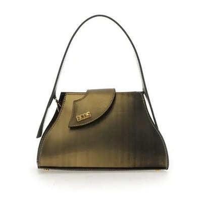 NWT GCDS Small Comma Holographic Leather Bag Brown Olive Iridescent