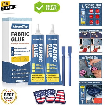 Permanent, 100ml Extra Strong Fabric Adhesive, Washable Clear Clothing Glue f...
