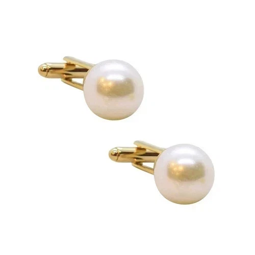 Gemelos de boda de 2,00 quilates con acabado de oro amarillo de 14 quilates de perlas creadas en laboratorio de corte redondo para hombre Foto 2 de 3