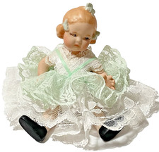 Vintage 7" Gebruder Heubach Doll Reproduction Bisque Girl 3 Molded Bows JM #0490